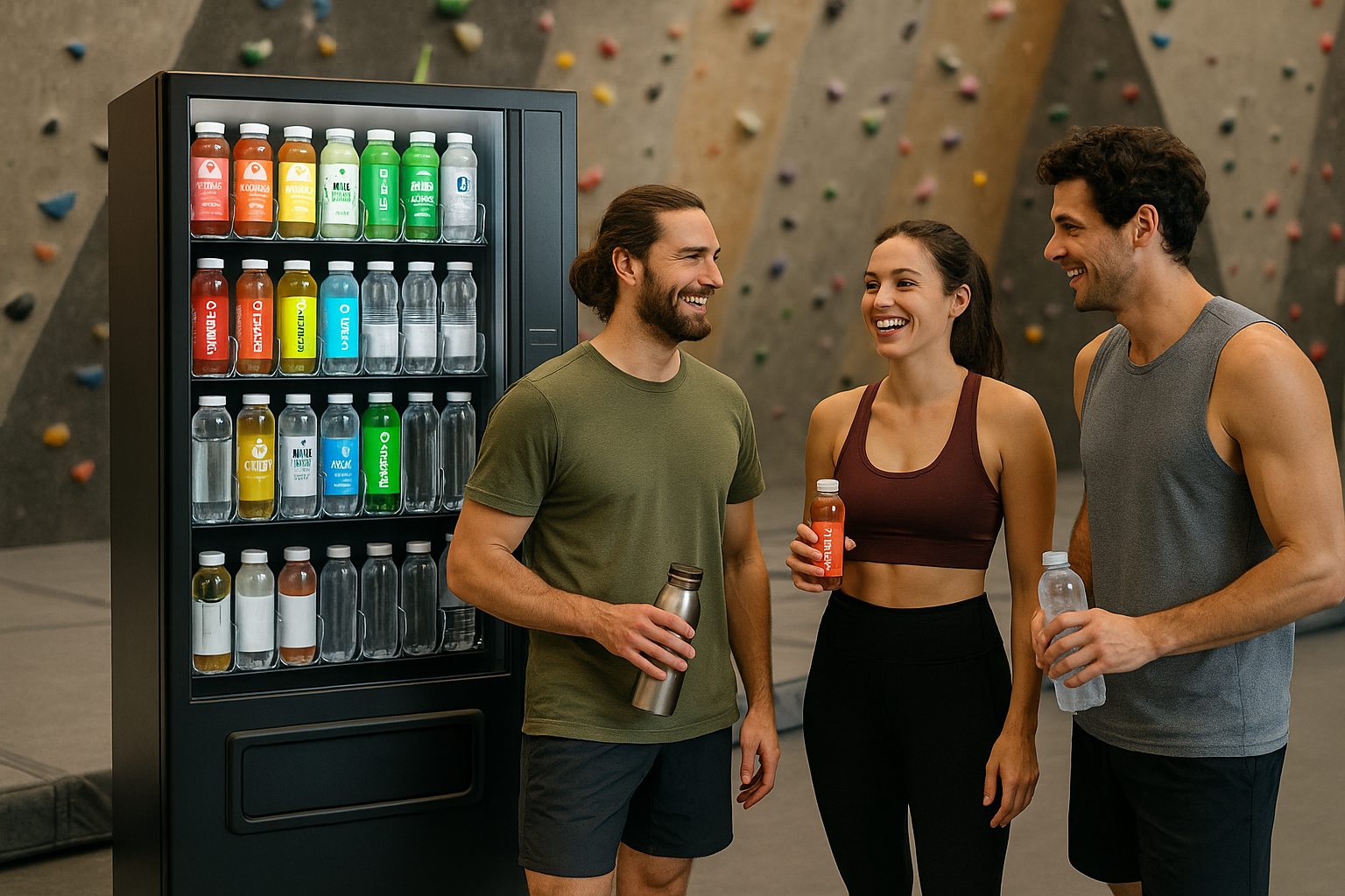 Wellness products including various healthy drinks arranged neatly on a shelf.